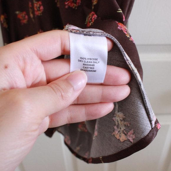 Something Navy Satin Midi Skirt Floral Print Brown - Picture 4 of 9